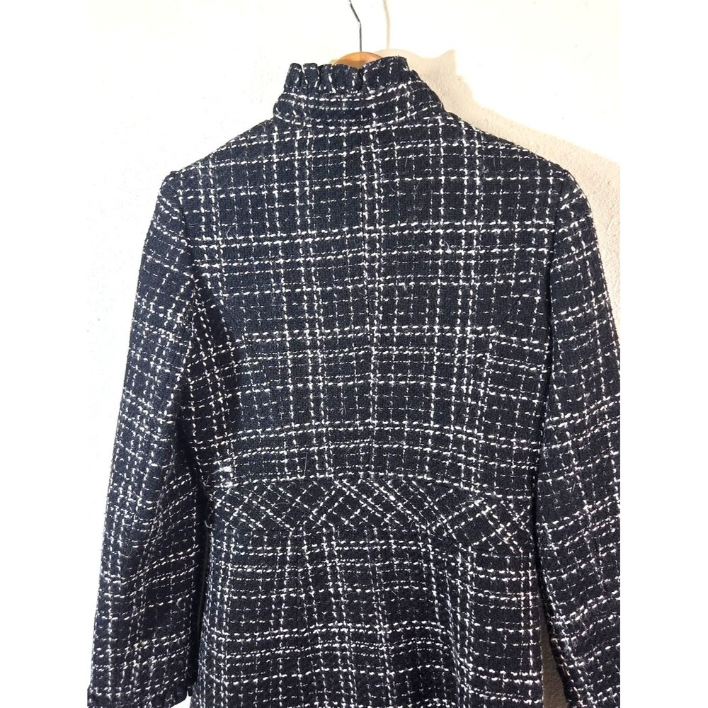 White House Black Market Tweed Long Coat Womens 6 Black White Clasp Front - Picture 10 of 16